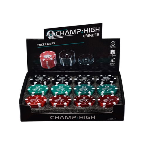 CHAMP HIGH - Tobacco & Aromatic Herb Grinder - Spice Grinder - 3 Parts and Shark Teeth - Modern Design - Diameter 42 mm - With Scraper - Zinc - Poker Chip
