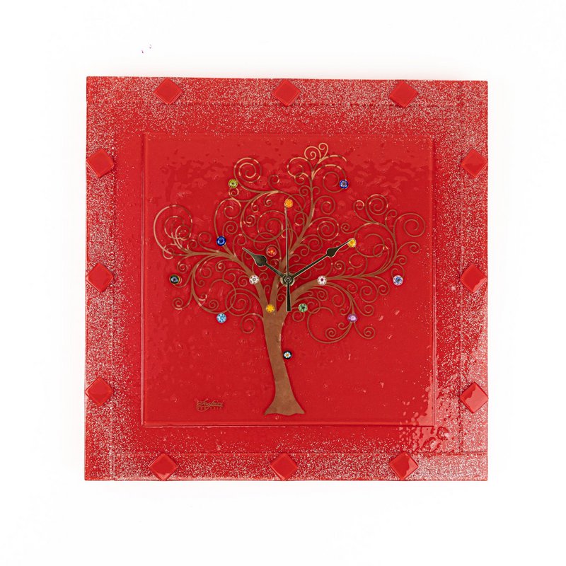 Square wall watch in Murano glass, favor gift idea, golden gold decoration