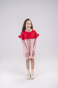 JOY ZWEIFARBIGES KLEID AUS BAUMWOLLE MIT RÜSCHEN