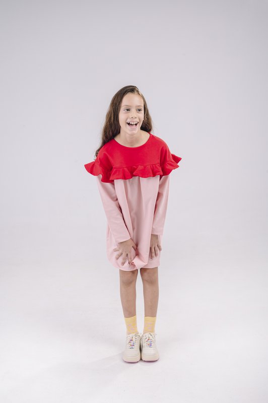 ABITO JOY IN COTONE BICOLORE CON RUCHES