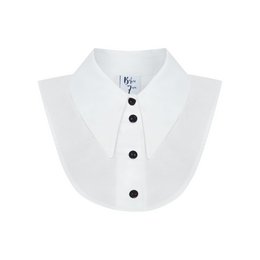 A white collar with black buttons, suitable for a bow tie or other formal attire.