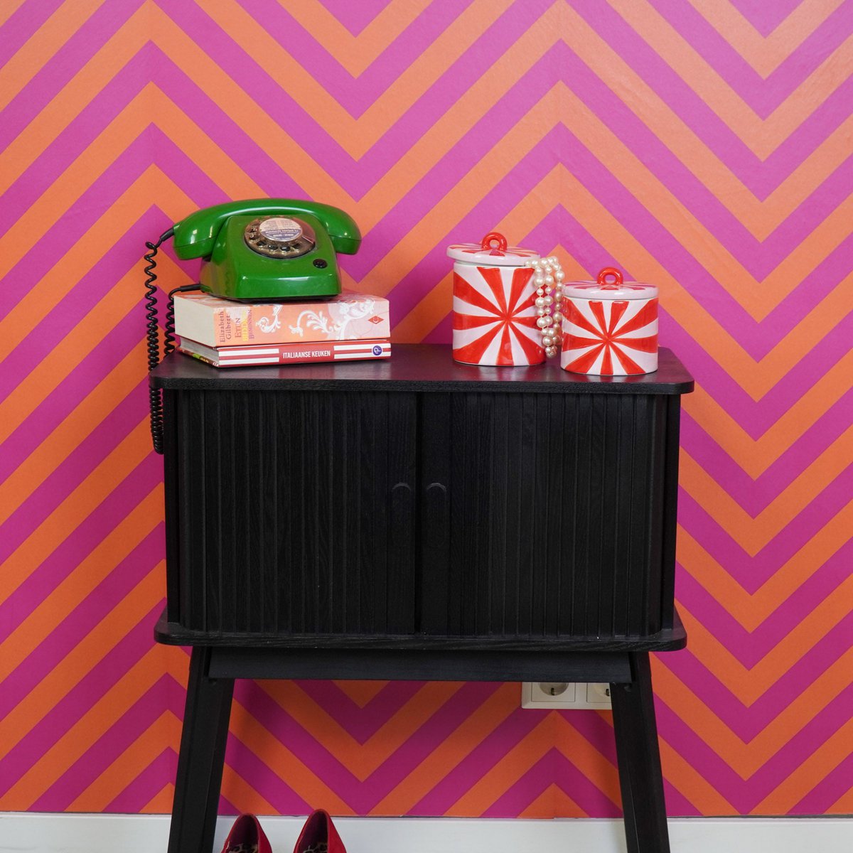 Voorraadpot - Swirl - Rood/Roze - 11x11x11,5cm