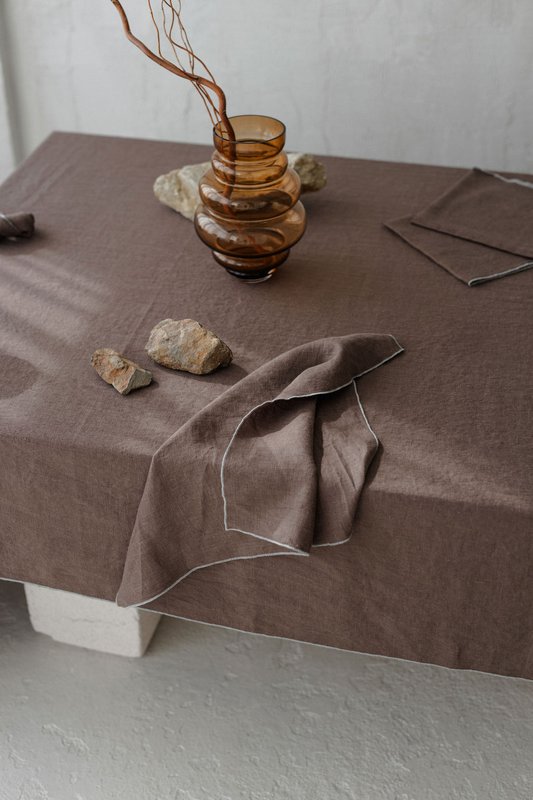Napkins Stone & Cacao brown contrast detail (set of 2pieces) / 100% linen