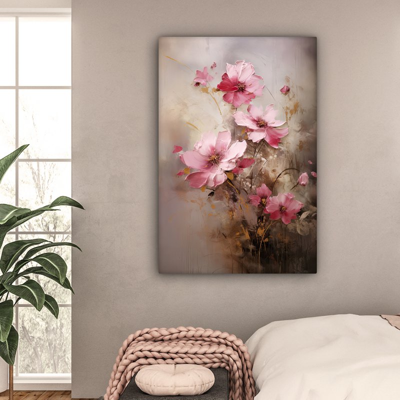 Lærredsmaleri - vægdekoration blomster - lyserød - kunst - akvarel - vægdekoration stue - soveværelsesdekoration - værelse tilbehør - lærredsmalerier