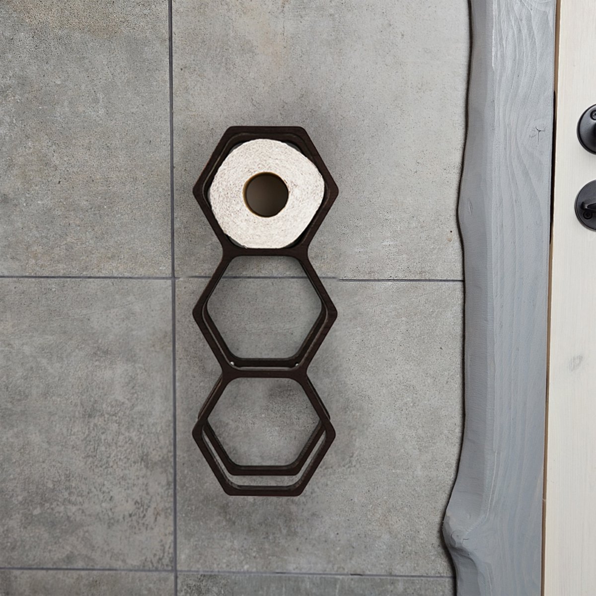 Geometric Wooden Bathroom Roll Holder, Honeycomb‑Inspired Rustic Bath Accessory, Perfect Gift for Housewarming or Home Décor