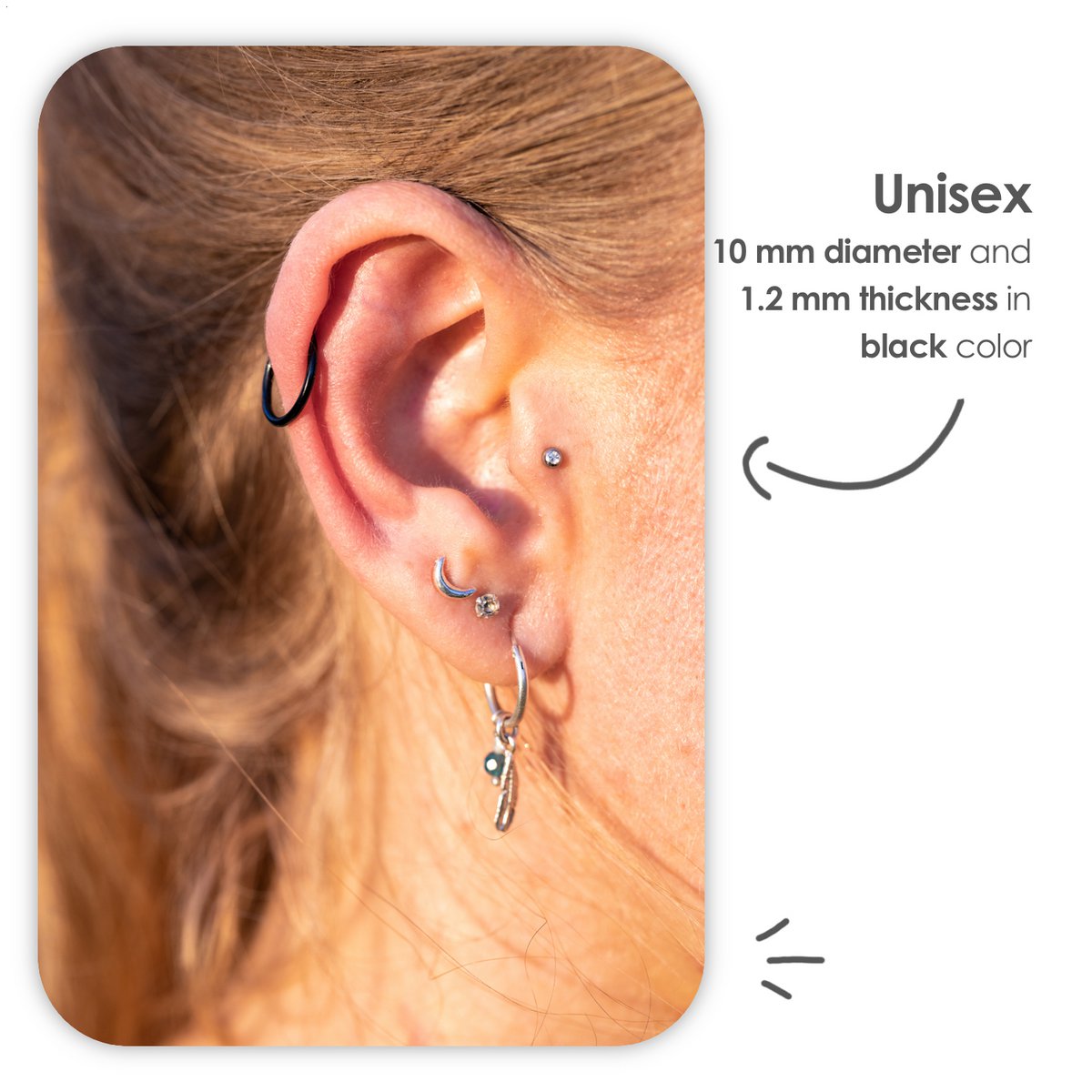 Zwarte Chirurgisch Stalen Ring Piercing — Oorbellen Ringetje Geschikt voor Helix Tragus Septum Lip Neus Wenkbrauw Piercings