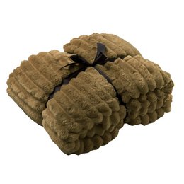  Olive green plush throw blanket, 150x200 cm in size, with a soft, ribbed texture and a military-inspired color.