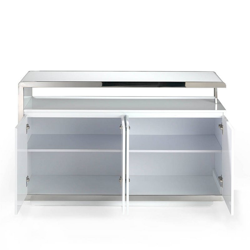 White wooden sideboard and stainless steel