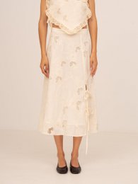 Sunlit Cream Embroidered Midi Skirt