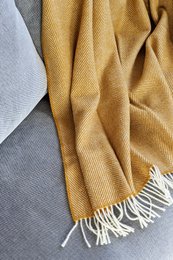 Wool blanket / cuddly blanket herringbone amber