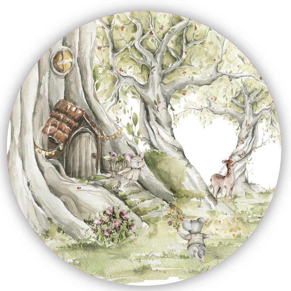 Papel pintado autoadhesivo círculo - Ratones en el bosque | habitación infantil | desde Ø 60 cm