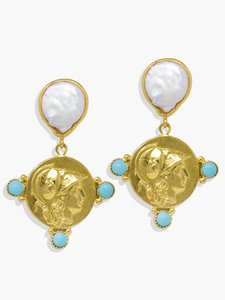 Athena Earrings With Pearls And Turquoise
