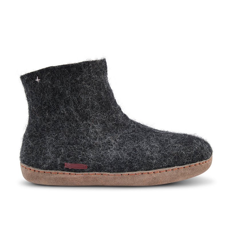 Høj støvle - Hausstiefel aus Filz mit Ledersohle, sort