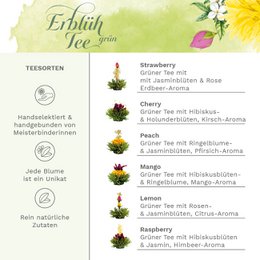 Creano Tea Flower Mix - Geschenkset Bloomed Tea in een modern bloemmotief met glazen pot, groene thee met fruitige smaak (6 varianten)