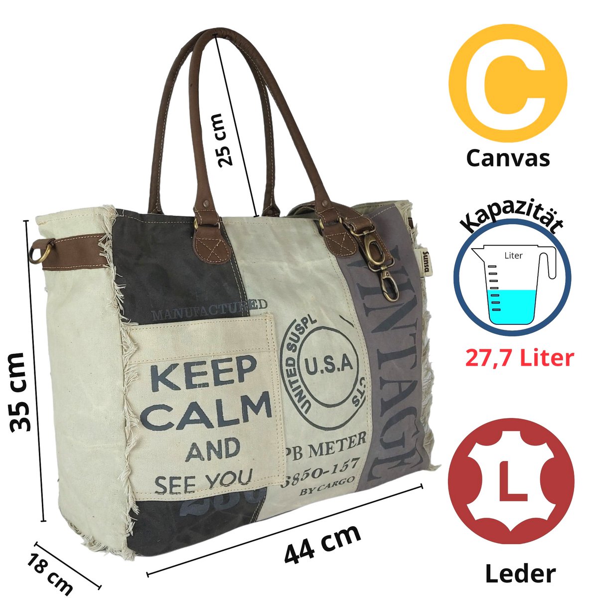 Sac vintage Sunsa. Sac à main week-end. Acheteurs rétro. Sac de bain/sac de sport XXL. Sac bandoulière en toile avec cuir