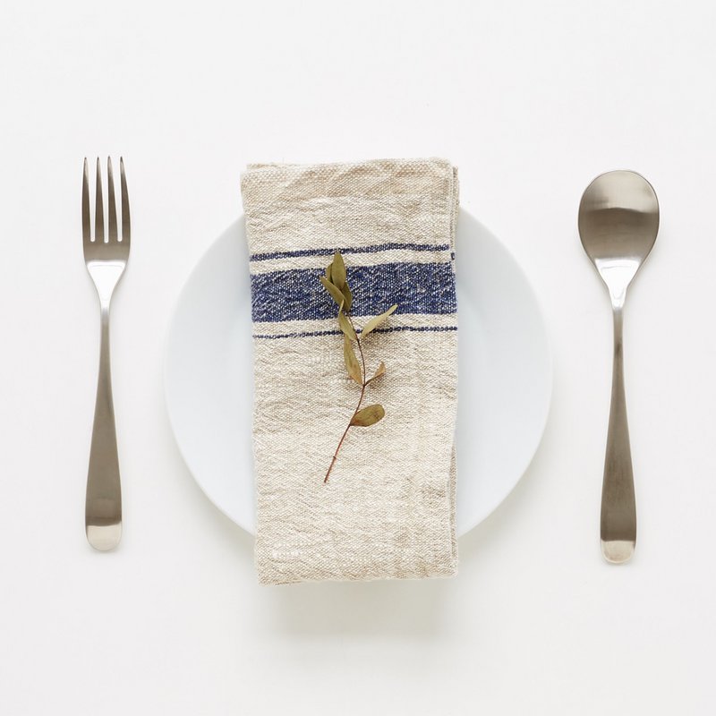 Set di 2 tovaglioli di lino vintage a righe blu