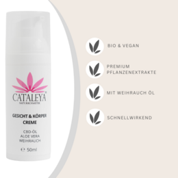 GESICHT & KÖRPER CREME mit CBD Öl, Weihrauch und Aloe Vera | Parfümfrei, Silikonfrei, BIO & VEGAN 50ml