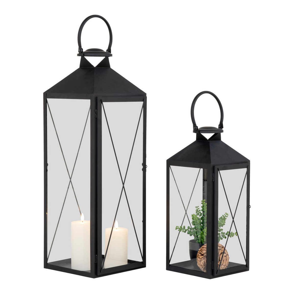 Casa Lantern, set of 2 - Lantern, steel and glass, black, set of 2