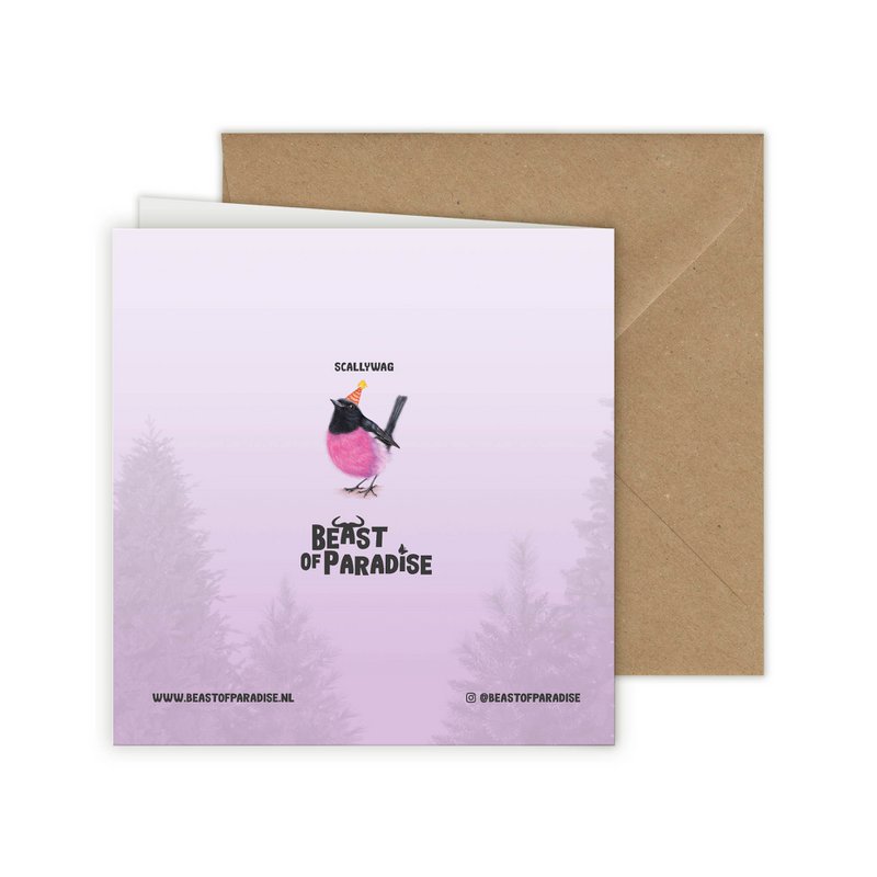 Carte d'anniversaire, carte de vœux, carte d'oiseau, animaux, merle rose