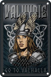 Tin sign saying 12x18cm Valkyrie go to Valhalla Viking decoration