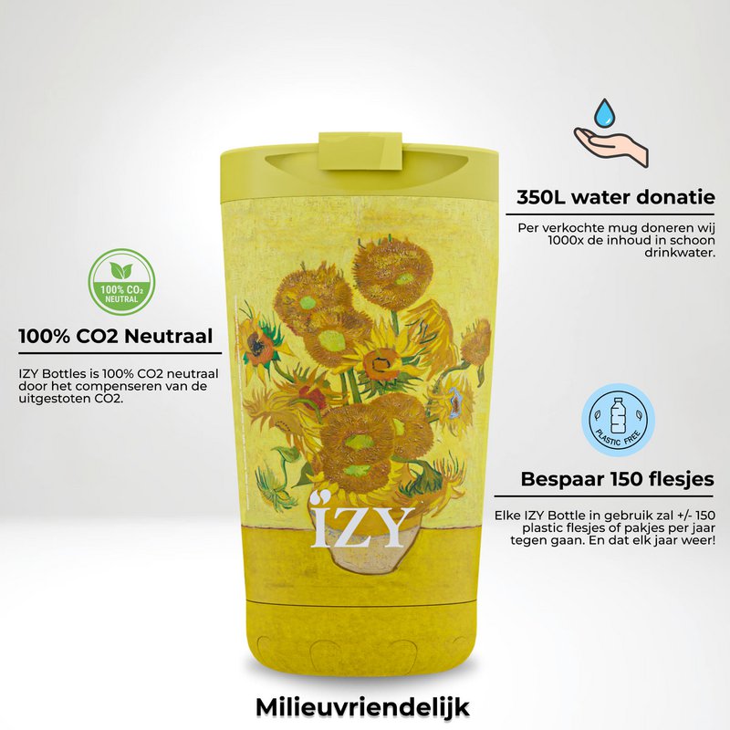 IZY Mug, Sunflowers, 350ml, giftbox - Thermische beker | reisbeker | Afsluitbare mug voor hete of koude dranken | isoleerbeker | Thermos | Mug