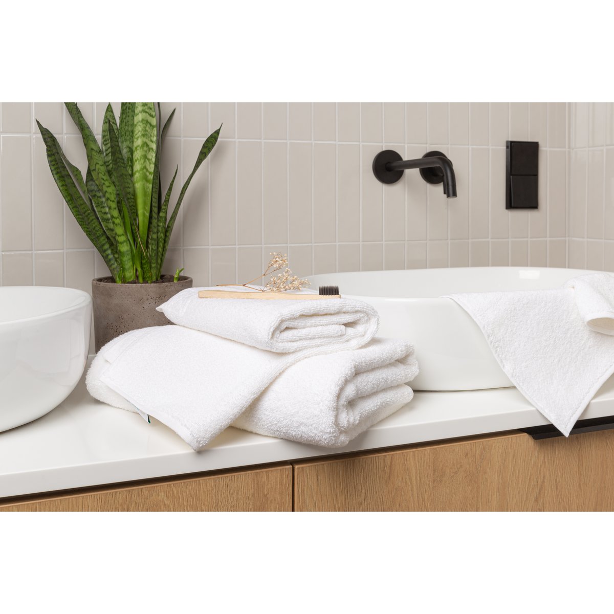 Hennep badstof handdoek set van 3 in witte kleur