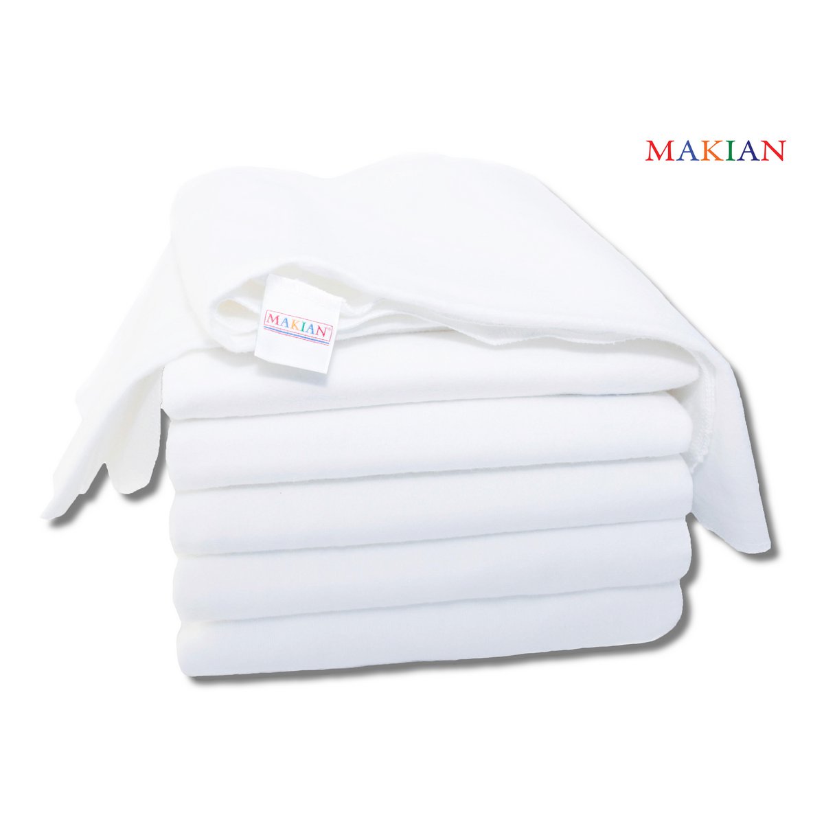 Makian Flanellen Luiers 80x80cm-Set van 6 stuks-Oeko-Tex getest-100% Katoen-Wit