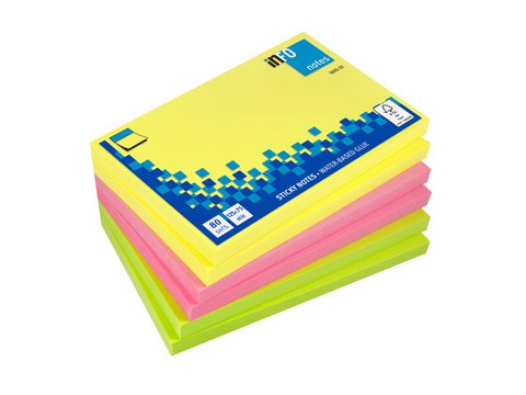 Info notes 125x75mm ass. kleuren pak 6 blok geel, rose, groen