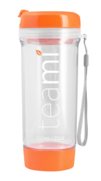 Teami Tea Tumbler in orange color, 600 ml capacity, made of durable plastic material with a convenient carrying strap.
