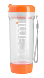 Teami Tea Tumbler in orange color, 600 ml capacity, made of durable plastic material with a convenient carrying strap.