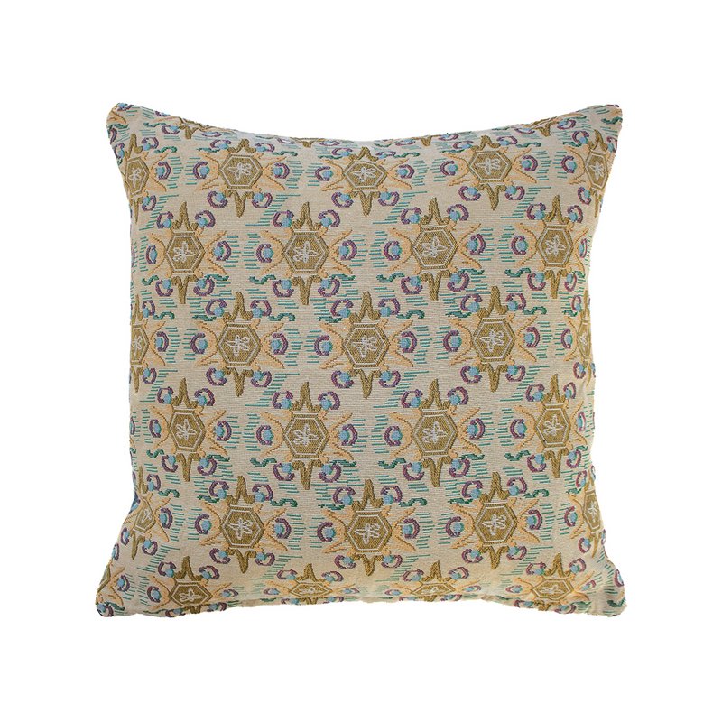 NIN-NIT Cojín Soleil Classiques | cojín decorativo con estampado de naturaleza soleada y hojas | 100% algodón tejido | verde | azul | ocre | beige | blanco | morado | multicolores | 50x50cm
