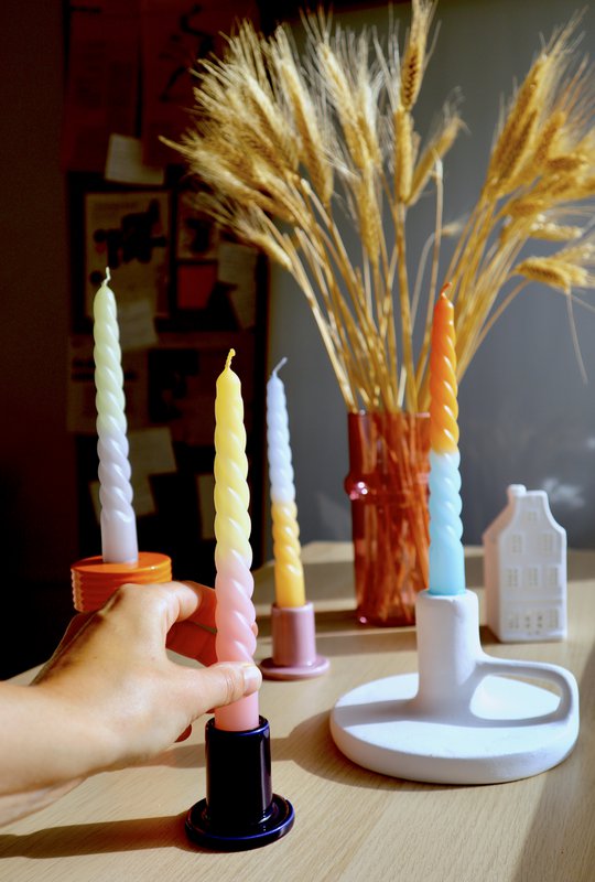 Twisted Dip Dye Dinerkaarsen - Set van 4 - Blossoming Fields