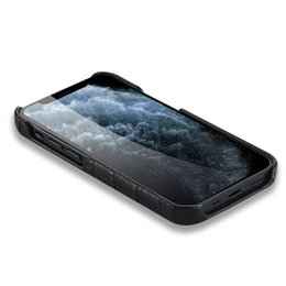 iPhone 12 Mini Hoesje Zwart Kroko Print Leer – Leren Hoesje Apple iPhone 12 Mini Zwart – Hoesje iPhone 12 Mini Leer Kroko Print