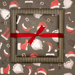 Grünes Weihnachts- Geschenkpapier mit Nikolaus Outfit und grünen Streifen, edles Geschenkpapier Weihnachtsmann , Weihnachts- Geschenkpapier Männer