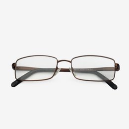 Rectangular brown metal eyeglasses with a simple, minimalist design.