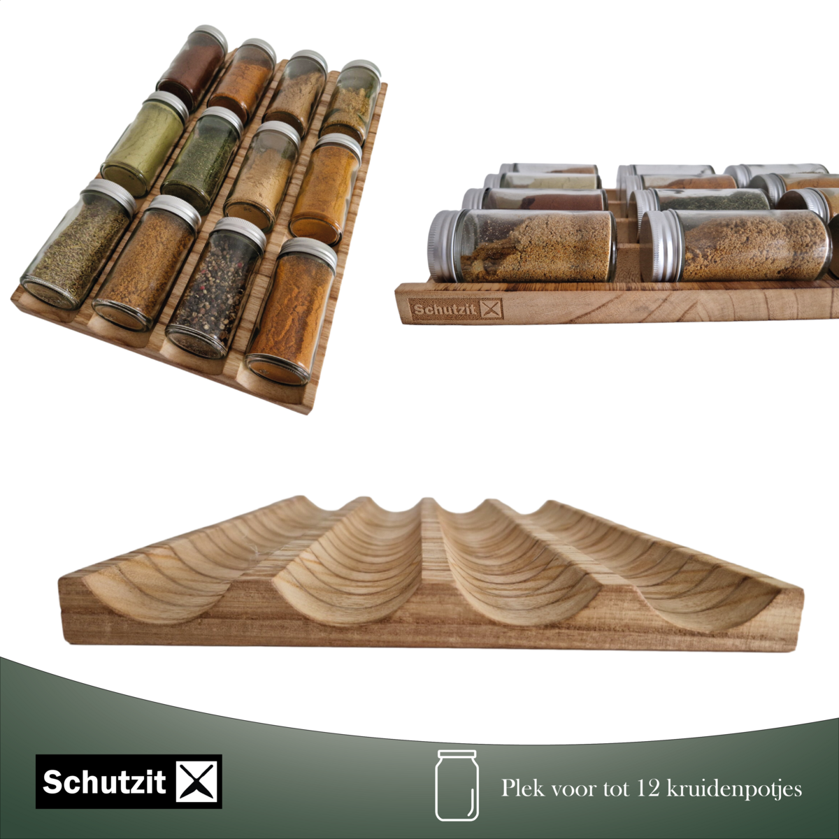 Schutzit - Tiroir à épices - Bois - Organisateur de tiroir - Porte-épices Tiroir de cuisine - Vague
