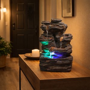 Zimmerbrunnen – Pietra – natürliches Dekor – Felsimitation und buntes LED-Licht – kaskadierender Fluss