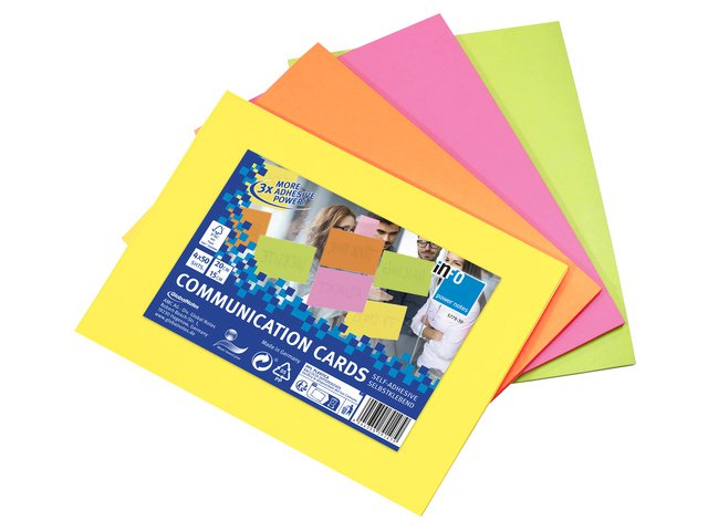 Info communicatiekaarten, 200x150mm, 4 x 50 stuks,zelfkl. 4 kleuren, FSC,