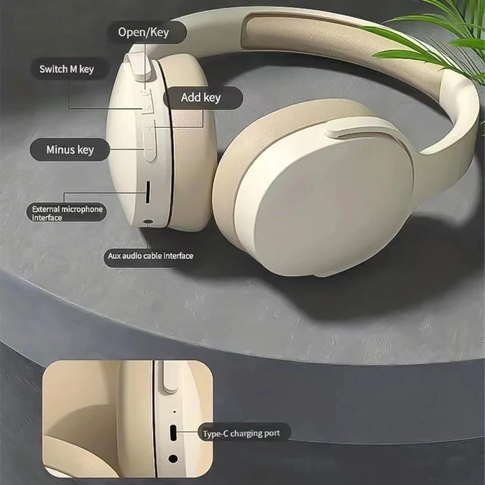 %23P2961 Drahtloser Bluetooth 5.3-Kopfhörer über dem Ohr, HiFi-Stereo-Headset True Sports mit Kopfhörern, TF/AUX-Musikplayer mit HD-Mikrofon
