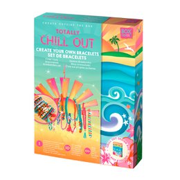 Colorful arts and crafts set with various craft supplies for a fun "chill out" activity. Includes vibrant colors, tropical designs, and a variety of materials like markers, stickers, and more.