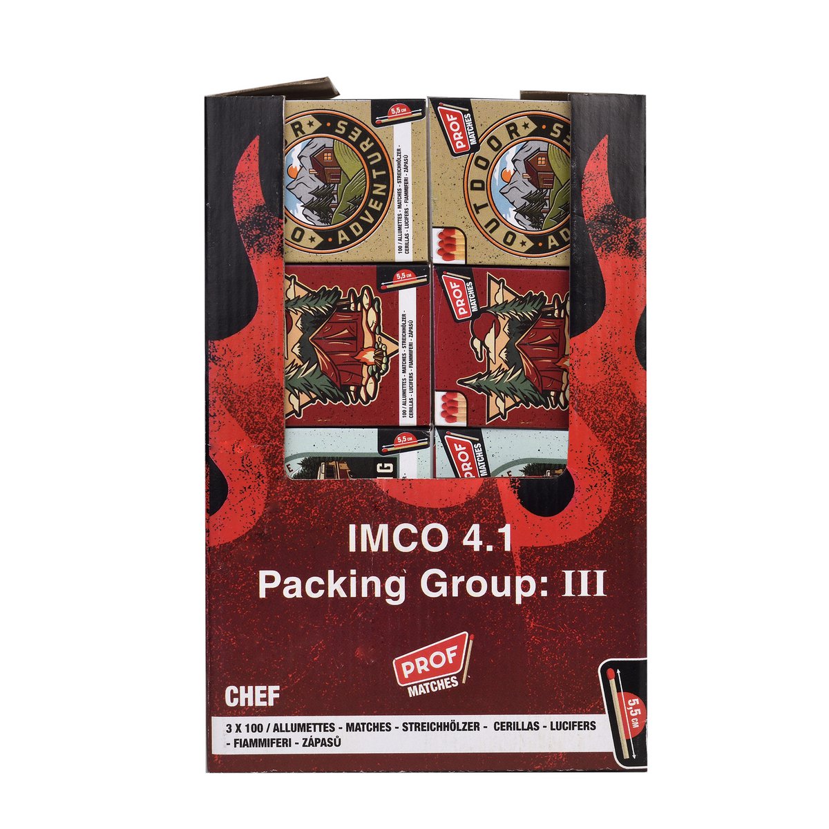 Set van 3 dozen van 100 lucifers 55 mm PROF CHEF
