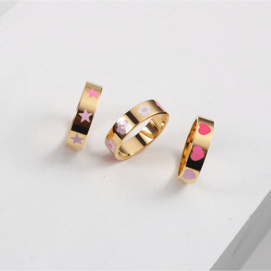 Molly - Herz, Sterne, Blumen Emaille Goldbänder