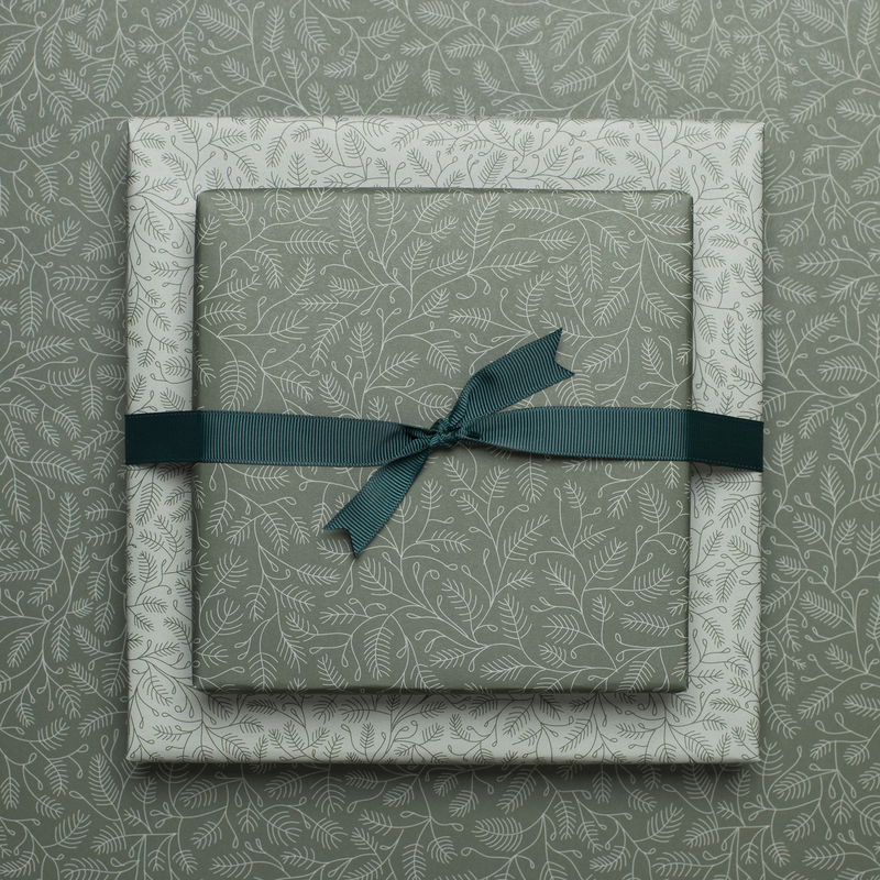 Sustainable Christmas wrapping paper green, wrapping paper fir branches in mint and green - double-sided wrapping paper made from 100% recycled paper