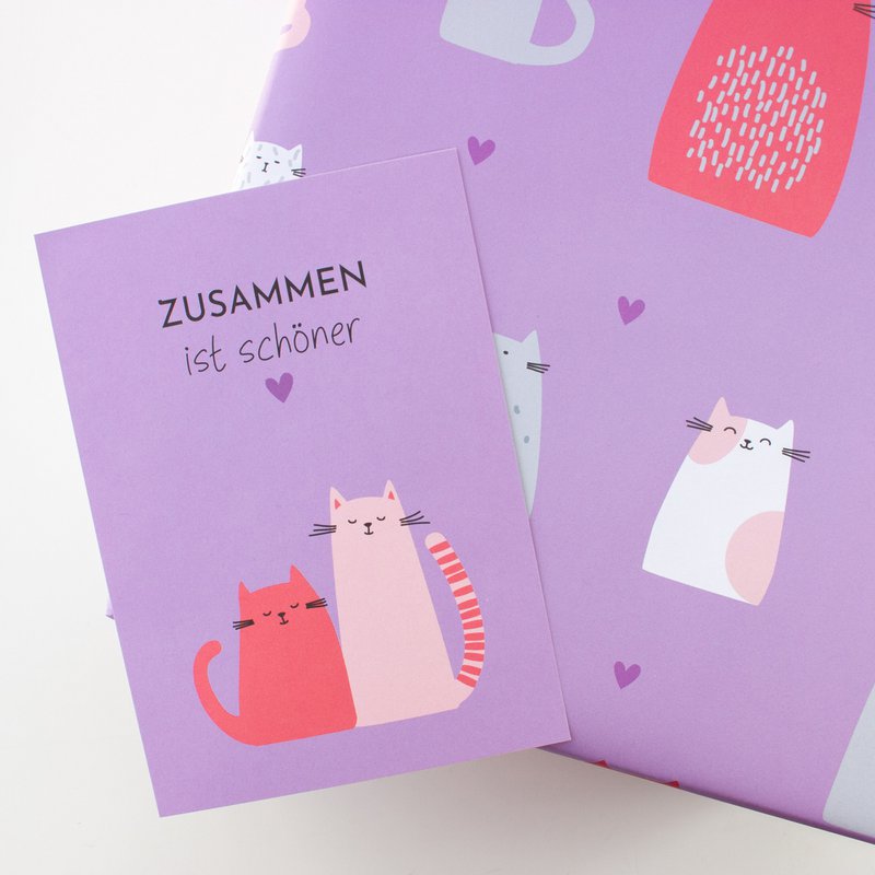 Papier do pakowania kotów „Cute Cats” – papier makulaturowy w kolorze fioletowym