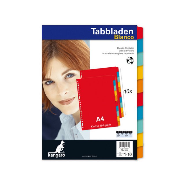 Onglet Kangaro A4 vierge en carton manille recyclé 180grs 23r. 10 pièces assorties