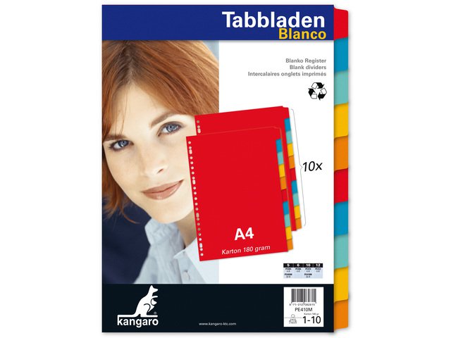Tab Kangaro A4 blank recycled manila cardboard 180grs 23r. 10pcs assorted