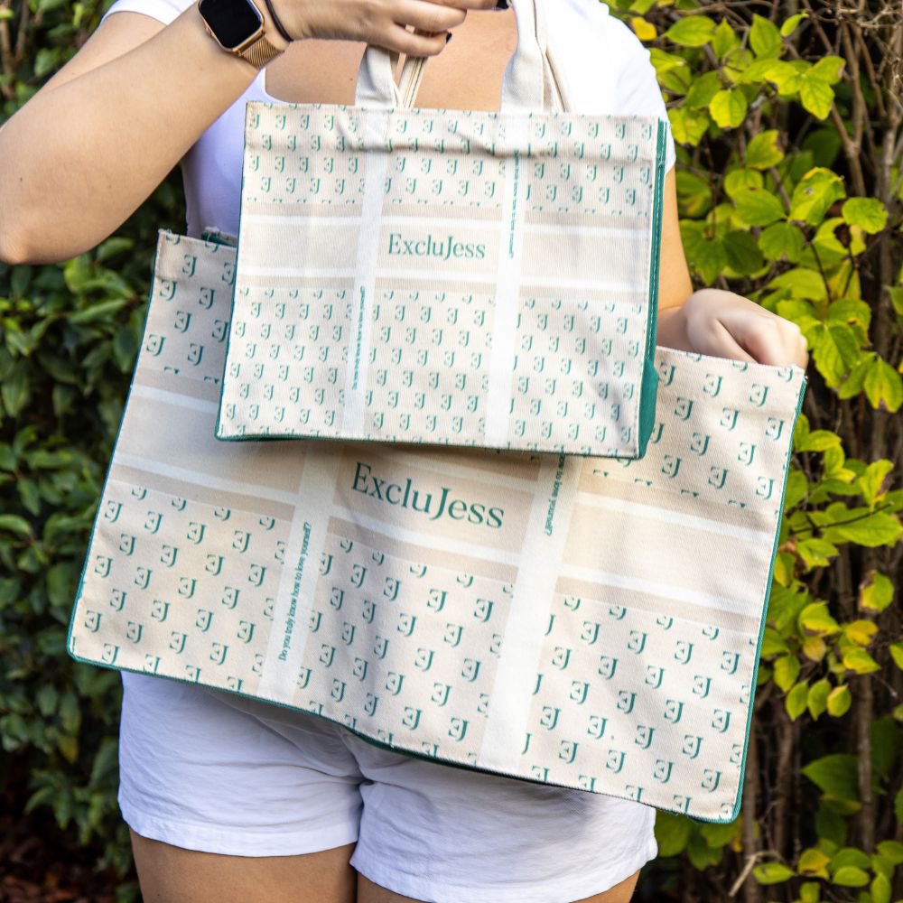 Shopping bag Exclujess - beige/green (2 sizes)