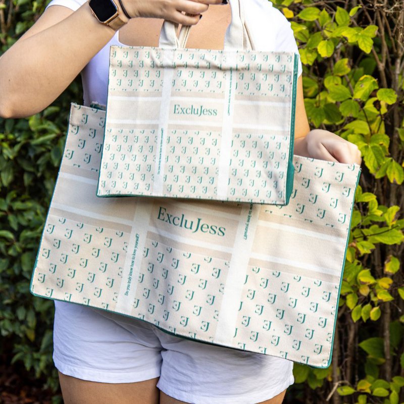 Shopping bag Exclujess - beige/green (2 sizes)