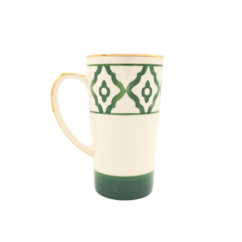 Taza de té modelo Vizsla de cerámica pintada a mano con motivo Vizsla, borde dorado y mango bañado en oro, 250 ml. Contenido de la taza disponible en rojo, verde y azul. Copiar