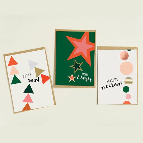 Vrolijke en heldere kerstkaart 6 stuks